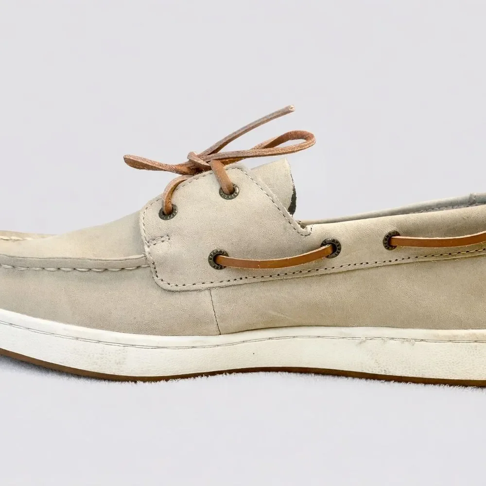 Sperry Cup II Boat Shoes Boys Size 6 Leather Beige Memory Foam Loafers